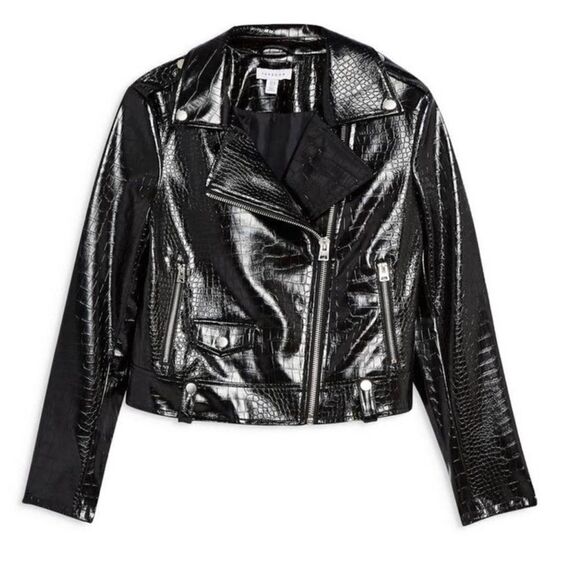Topshop Croc Embossed Faux Leather Jacket - Picture 3 of 8